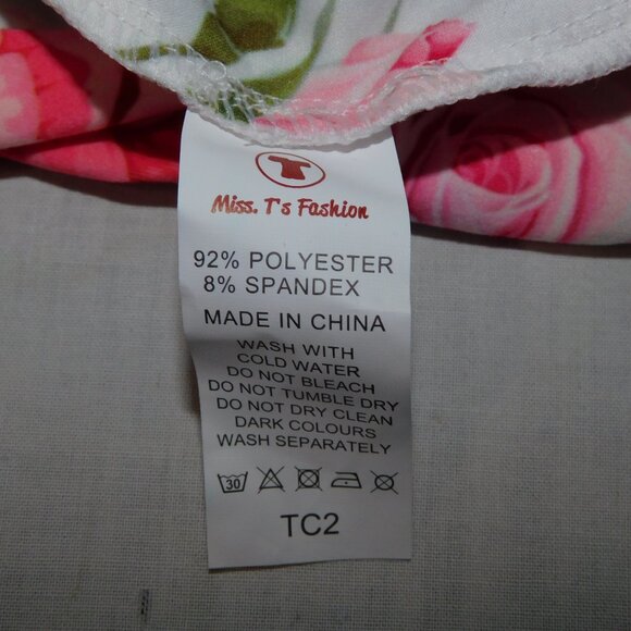 Miss T's Fashion TC2 Womens 20 to 26 Black White Striped Pink Peonies Leggings - Picture 4 of 5